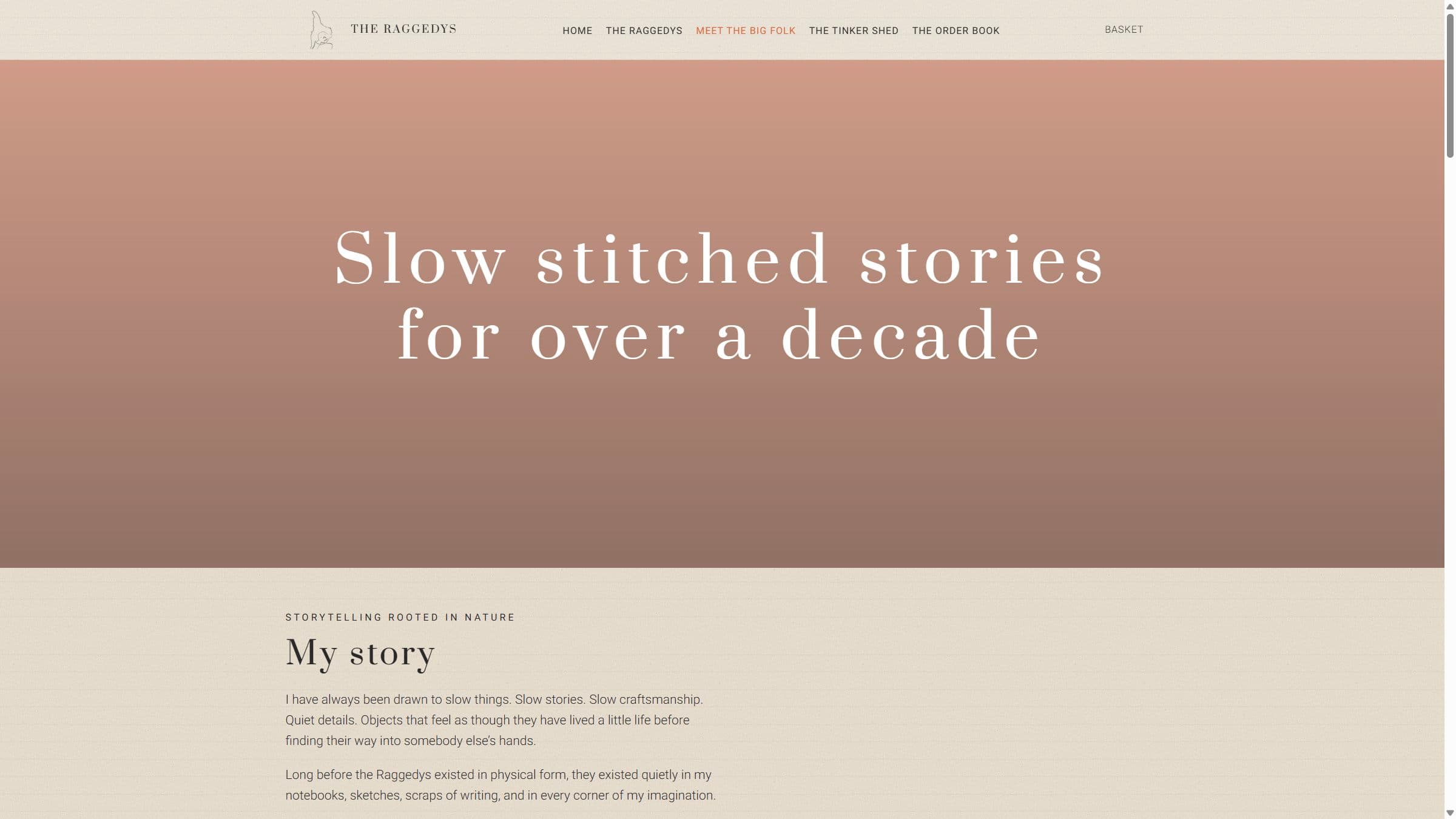 Meet the Big Folk page on The Raggedys, introducing Emily Archer’s maker story